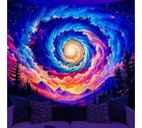 WEBEEDY Starry Night Tapestry Aesthetic Nature Forest Tapestry for Bedroom, UV Reactive Halloween Party Mountain Starry Sky Wall Hanging Black Light Posters for Living Room Wall Decor (150x130cm)