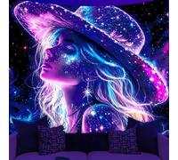 WEBEEDY Starry Night Women Blacklight Wall Tapestry for Bedroom, UV Reactive Tapestry Wall Hanging Dreamy Lady Psychedelic Tapestries Backdrop for Gamer Room Dorm Living Room Halloween, 150x130cm