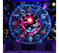 WEBEEDY Sun and Moon Blacklight Tapestry Galaxy Constellation Tapestry UV Reactive Mystic Yin Yang Wall Hanging Astrology Tapestries for Bedroom Living Room Backdrop Party Decor, 150x130cm