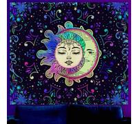 WEBEEDY Sun and Moon Glow in The Dark Tapestry Colorful Flowers UV Reactive Wall Tapestry Aesthetic Glowing Art Posters Wall Hanging for Bedroom Living Room Dorm Decor,59"X51"/150X130cm