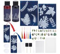 WEBEEDY Sun Print Paper Kit Plants Cyanotype Paper Kit with Tassel Bookmark Turtleback Bamboo Nature Sun Printing Kit A5 Solar Art Drawing Paper for Adults DIY Crafts High Sensitive Paper,30 Sheets
