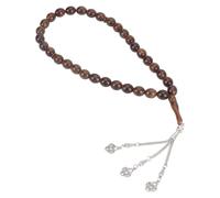 WEBEEDY Tasbih Prayer Beads Muslim 33 Beads with Metal Pendant Dark Curry Islamic Prayer Bead Muslim Bracelet for Women and Men Daily Dhikr Tasbeeh Supplies Ramadan & Eid Gift,34cm/13.4 Inch