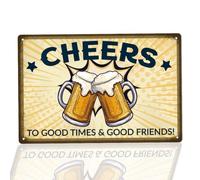 WEBEEDY Vintage Cheers Signs Metal Bar Tin Sign Beer Glass Sign, to Good Times & Good Friends, Retro Wall Hanging Bur Wall Decoration for Home Pub Garage Gift, 20x30cm/7.87x11.81''