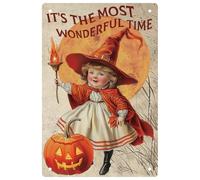 WEBEEDY Vintage Halloween Metal Tin Sign It's The Most Wonderful Time Decorate Metal Sign Wall Art Retro Halloween Wall Decor Print Poster for Kitchen Beer Bar Cafe Aesthetic Home Painting,20x30cm
