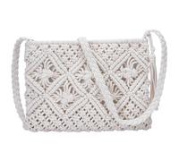 WEBEEDY White Macrame Shoulder Bag Boho Handmade Woven Crossbody Bag Totebag for Beach, Travel, Daily Use, Gift for Birthday Holiday Mother's Day Wedding Christmas, 26x20.5 cm Body