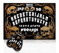 WEBEEDY Wood Skull Spirit Board with Planchette Skull Flame Divination Pendulum Board Game, Yes or No Talking Boards Metaphysical Message Decision Maker Pendulum for Christmas Party Metaphysical Gift