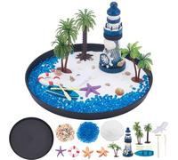 WEBEEDY Zen Garden for Desk Japanese Decor,8.9 Inch Holiday Island Theme Mini Zen Garden Kit Premium Sand Art Set for Office Desk Home Meditation Room Desktop Gift Set,22.6 cm Round Tray