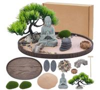 WEBEEDY Zen Garden Kit for Office Desk,Japanese Desktop Sand Art Kit with Buddha Figurine,Bonsai Tree,Sand & Decorative Accessories Spiritual Gift Set for Women Men Yoga Mind Relaxation,30.6x16.5cm