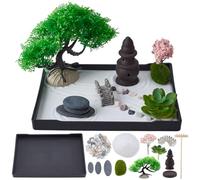 WEBEEDY Zen Garden Kit for Office Desk, Mini Japanese Garden Set with Tray, Rake Tools & Incense Burner, Bridge Ornaments, Decoration Zen Gifts, 21x15.7 cm