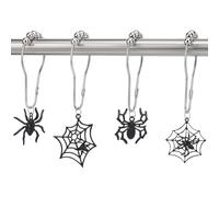 WEBEEDY12 Pcs 4 Styles Black Spider Shower Curtain Hooks Spider and Web Pendant Shower Curtain Rings Gothic Bathroom Decor Stainless Steel Window Curtains Hooks Halloween Styles Home Decoration Gift