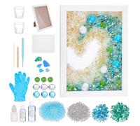 WEBEEDYDIY Sea Glass Art CraftKit Resin Ocean Theme Frame with Instructions for Adults and Beginners Mosaic Art Kits for Home Wall Decor Beach Lovers (15x20 cm)