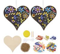 WEBEEEDY 2 Sets DIY Heart Mosaic Coaster Kit Flower Mosaic Tiles Coaster Making Kit with Instruction for Beginner Adult Mosaics Hanging Ornaments for Indoor Outdoor Home Desktop Wall Decor,15cm