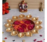 Webelkart Gold Polish Diya Shape Flower Decorative Urli Bowl for Home Handcrafted Bowl for Floating Flowers and Home,Office and Table Decor- Diwali Decorations Items 1 L