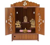 Webelkart Handcrafted Wooden Temple with Doors and Storage Box | Wall Hanging Pooja Mandir for Home and Office | Spacious Puja Ghar Design - 71.1 cm Tall