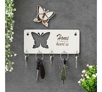 Webelkart Premium Home is Where The Heart is Wooden Key Holder for Home/Office Decor, Key Hanger for Wall Decor,Key Stand (with Butterfly Cutout)