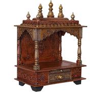 Webelkart Traditional Handcrafted Wooden Temple | Rajasthani Mandapam Design | Wall Hanging Pooja Mandir with Storage | 18x12x24 Inch Brown