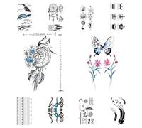 Webelkart Unisex Tattoo Stickers for Women,Fake Tattoos Waterproof Body Art Arm Sketch Tattoo Stickers dream catcher peacock feather Words flower 3D Realistic Tatoo Stickers for Women and men