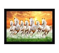 Webelkart Vastu Seven Running Horses Painting with Black Frame - Symbolizing Prosperity, Energy, and Good Luck for Your Home or Office - 13x10 Inches (Style 8)