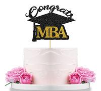 WeBenison Black Glitter Congrats MBA Cake Topper Congrats Grad, MBA Grad, Senior, High School College MBA Graduation Party Decoration Supplies