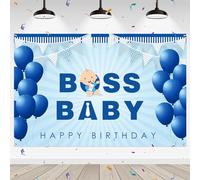 WeBenison Boss Boy Backdrop Happy Birthday Photography Background Banner for Boys Baby Shower Gender Reveal Boy Birthday 1st Birthday Party Outdoor Indoor Banner Decorations 6x4 ft