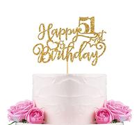 WeBenison Happy 51st Birthday Cake Topper 51st Birthday Cake Supplies Women or Men 51 Years Old Birthday Party Decorations Gold Glitter