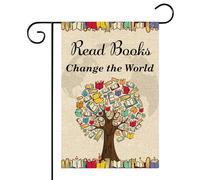 WeBenison Read Books Change the World Garden Flag/World Book Day Yard House Lawn Sign Welcome Library Sign Flag Read More Books Indoor Outdoor Sign Decorations, Double Sided Burlap
