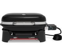 Weber Lumin Compact Portable Electric Grill, Heats Up to 315°C, with Lid Thermometer, Porcelain-Enamelled Cast Iron Grates, 43 x 32 cm Cooking Area, Black (1502012)