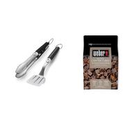 Weber Premium BBQ Tool Set - 2 Pc Stainless Steel Tongs & Spatula for Barbecue Cooking | Compact Travel Size BBQ Metal Utensils & Natural Lighter Cub