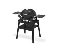 Weber Q 1200N Gas Grill with Compact Stand + Side Tables, 1 Burner, Electronic Ignition, Porcelain-Enamelled Cast Iron Grate, with Lid Thermometer - Black (1501084)