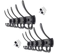 WEBI Coat Rack Wall Mounted,5 Tri Hooks for Hanging,Hook Rack,Hook Rail,Coat Hanger Wall Mount for Jacket,Clothes,Hats,Towel,Black,2 Packs