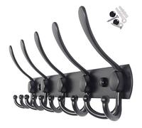 WEBI Coat Rack Wall Mounted Black,5 Tri Hooks for Hanging Coats,Wall Coat Hanger,Jacket Hanger,Wall Rack for Clothes,Backpack