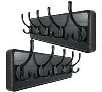 WEBI Coat Rack Wall Mounted,Coat Hooks Wall Mounted,16’’ Hole to Hole,Large Coat Hanger Wall Hook Rack,5 Hooks for Hanging Coats,Hats,Jacket,Clothes,Entryway,Rustic Black,2 Packs
