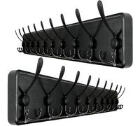 WEBI Coat Rack Wall Mounted Long, 98cm Long,10 Tri Hooks for Hanging Coats,16" Hole to Hole,Wood Coat Hooks Wall Mounted,Wall Coat Hanger,Hook Rack for Clothes,Jacket,Hats,Rustic Black,2 Packs