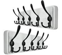 WEBI Coat Rack Wall Mounted,Wood Coat Hooks Wall Mount,16" Hole to Hole,Coat Hanger Wall,Hook Rack Rail,5 Triple Hooks for Hanging Clothes,Jacket,Hats,Black/White,2 Packs