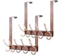 WEBI Over The Door Hook 5 Coat Hooks,Over The Door Towel Rack,Over Door Hanger Coat Rack for Hanging Clothes,Towels,Back of Bathroom,Antique Copper,2 Packs