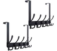 WEBI Over The Door Hook Rack with 5 Tri Hooks for Hanging Coats,Over Door Hanger Coat Rack Over Door Towel Rack Towel Hanger for Behind Back of Bathroom,Black,2 Packs
