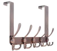 WEBI Over The Door Hook Rack with 5 Tri Hooks for Hanging Coats,Over Door Hanger Coat Rack Over Door Towel Rack Towel Hanger for Behind Back of Bathroom,Antique Copper