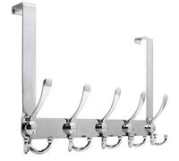 WEBI Over The Door Hook Rack with 5 Tri Hooks for Hanging Coats,Over Door Hanger Coat Rack Over The Door Towel Rack Towel Hanger for Behind Back of Bathroom,Silver