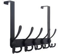 WEBI Over The Door Hook Rack with 5 Tri Hooks for Hanging Coats,Over Door Hanger Coat Rack Over The Door Towel Rack Towel Hanger for Behind Back of Bathroom,Black