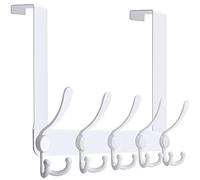 WEBI Over The Door Hook Rack with 5 Tri Hooks for Hanging Coats,Over Door Hanger Coat Rack Over The Door Towel Rack Towel Hanger for Behind Back of Bathroom,White