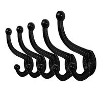 WEBI Rustic Coat Hooks:5 Cast Iron Hooks for Hanging,Heavy Duty Antique Vintage Wall Hooks for Towel,Robe,Farmhouse,Mudroom,Closet,Black