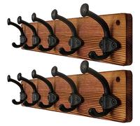 WEBI Rustic Coat Hooks Wall Mounted,5 Cast Iron Hooks,Coat Rack Wall Mounted Coat Hanger for Hanging Coats,Jacket,Clothes,Brown,2 Packs