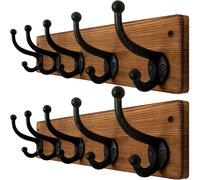 WEBI Rustic Coat Rack Wall Mount,5 Cast Iron Coat Hooks Wall Mounted,Heavy Duty Wall Coat Hanger Hooks for Hanging Coats,Clothes,Rustic Brown,2 Packs