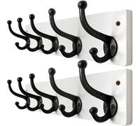 WEBI Rustic Coat Rack Wall Mount,5 Cast Iron Coat Hooks Wall Mounted,Heavy Duty Wall Coat Hanger Hooks for Hanging Coats,Clothes,Black on White,2 Packs