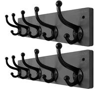 WEBI Rustic Coat Rack Wall Mount,5 Cast Iron Coat Hooks Wall Mounted,Heavy Duty Wall Coat Hanger Hooks for Hanging Coats,Clothes,Grey,2 Packs