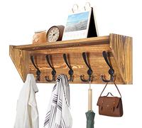 WEBI Wall Shelf with Hooks Underneath,60cm Long Wall Mounted Coat Rack with Shelf,Key Rack for Wall,5 Triple Hooks,Entryway Shelves for Bathroom,Rustic Brown