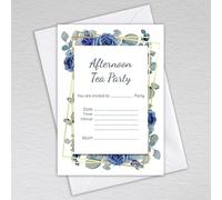 Webspectations Afternoon Tea Party Invitations with Envelopes: Navy Rose and Dusty Blue Eucalyptus Afternoon Tea Party Invites (Pack of 50 with Envelopes)