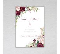 Webspectations Burgundy Save the Date Cards - Elegant Floral Rose & Eucalyptus Design with Burgundy & Maroon Tones, Wedding Save the Day Invitations (Pack of 50 without Envelopes)