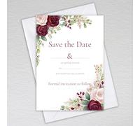 Webspectations Burgundy Save the Date Cards with Envelopes - Elegant Floral Rose & Eucalyptus Design with Burgundy & Maroon Tones, Wedding Save the Day Invitations (Pack of 20 with Envelopes)