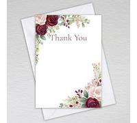 Webspectations Burgundy Wedding Thank You Cards with Envelopes A6 - Elegant Floral Rose & Eucalyptus Design with Burgundy & Maroon Tones, Non-Folded Thank You Cards (Pack of 20 with Envelopes)